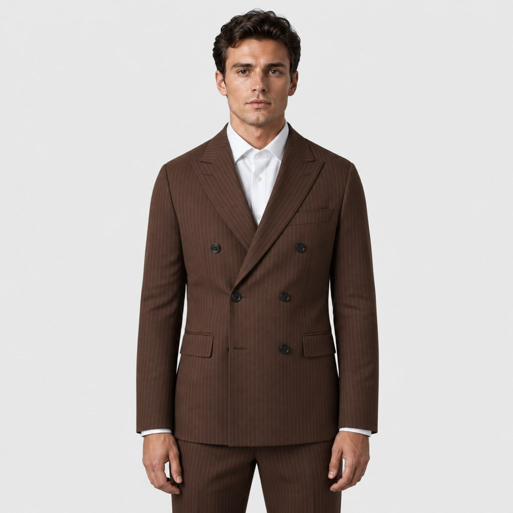 Men’s Slim Fit Double-Breasted Wedding Suit Brown