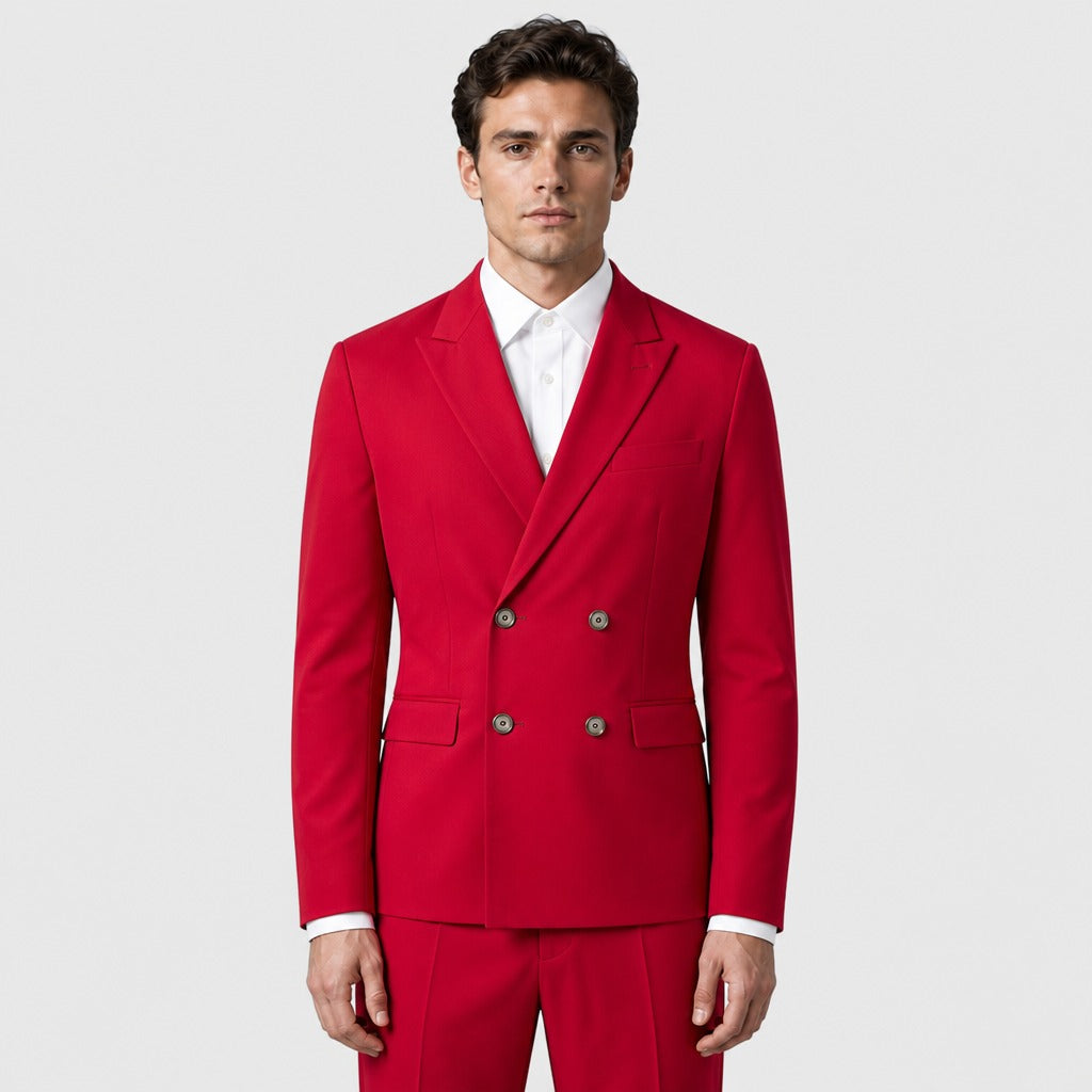 Men’s Slim Fit Double-Breasted Wedding Suit Red