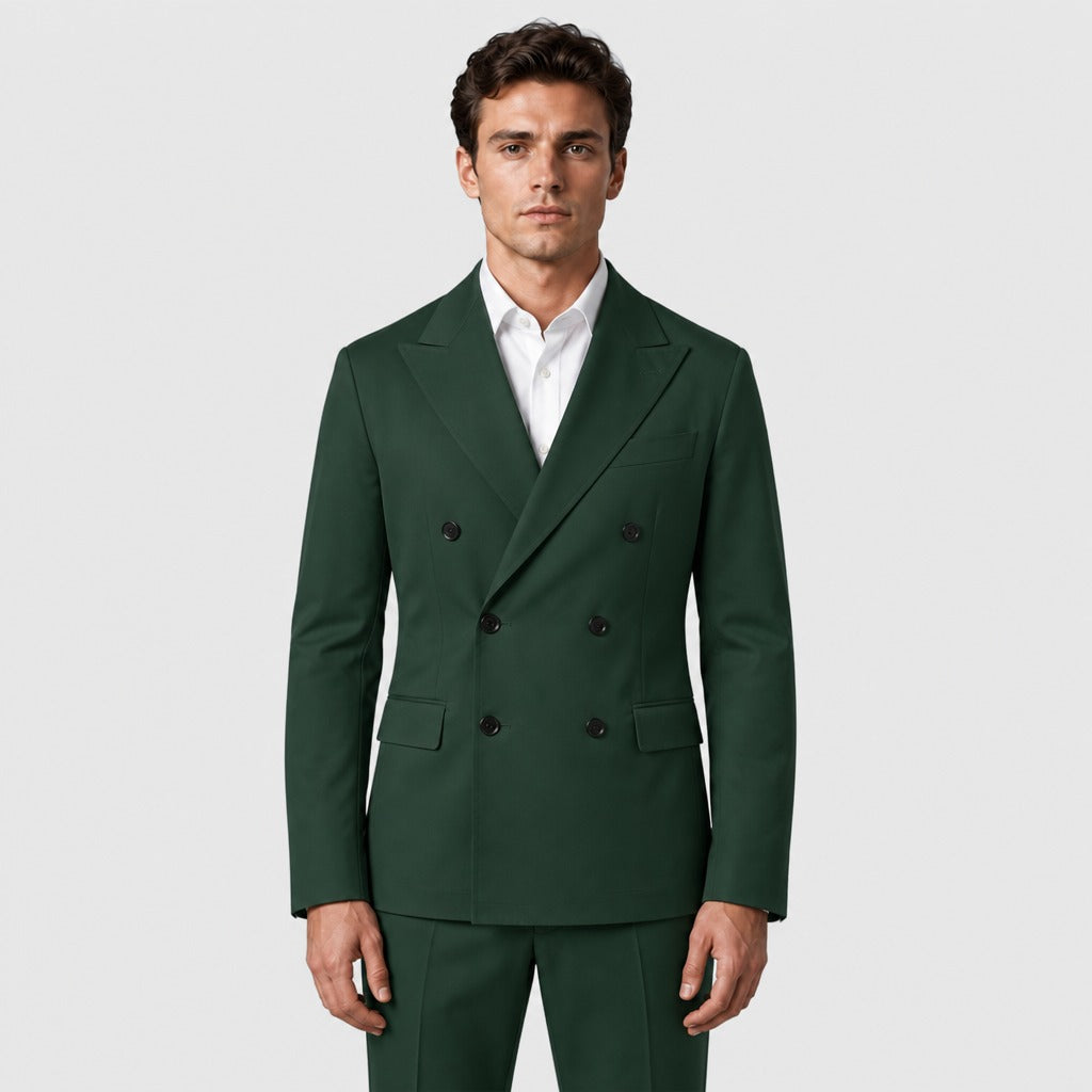 Men’s Slim Fit Double-Breasted Wedding Suit Green