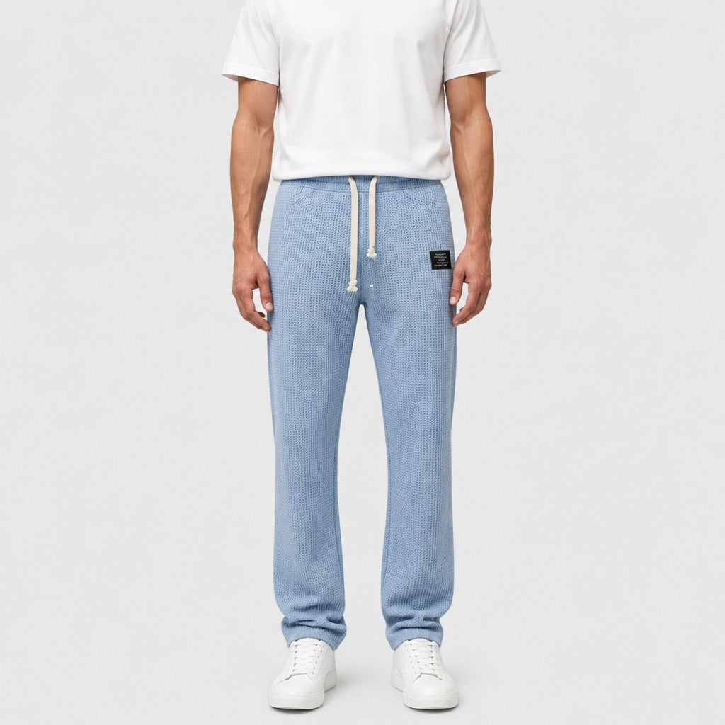 Men’s Slim Fit Drawstring Cross Trousers Sky Blue front