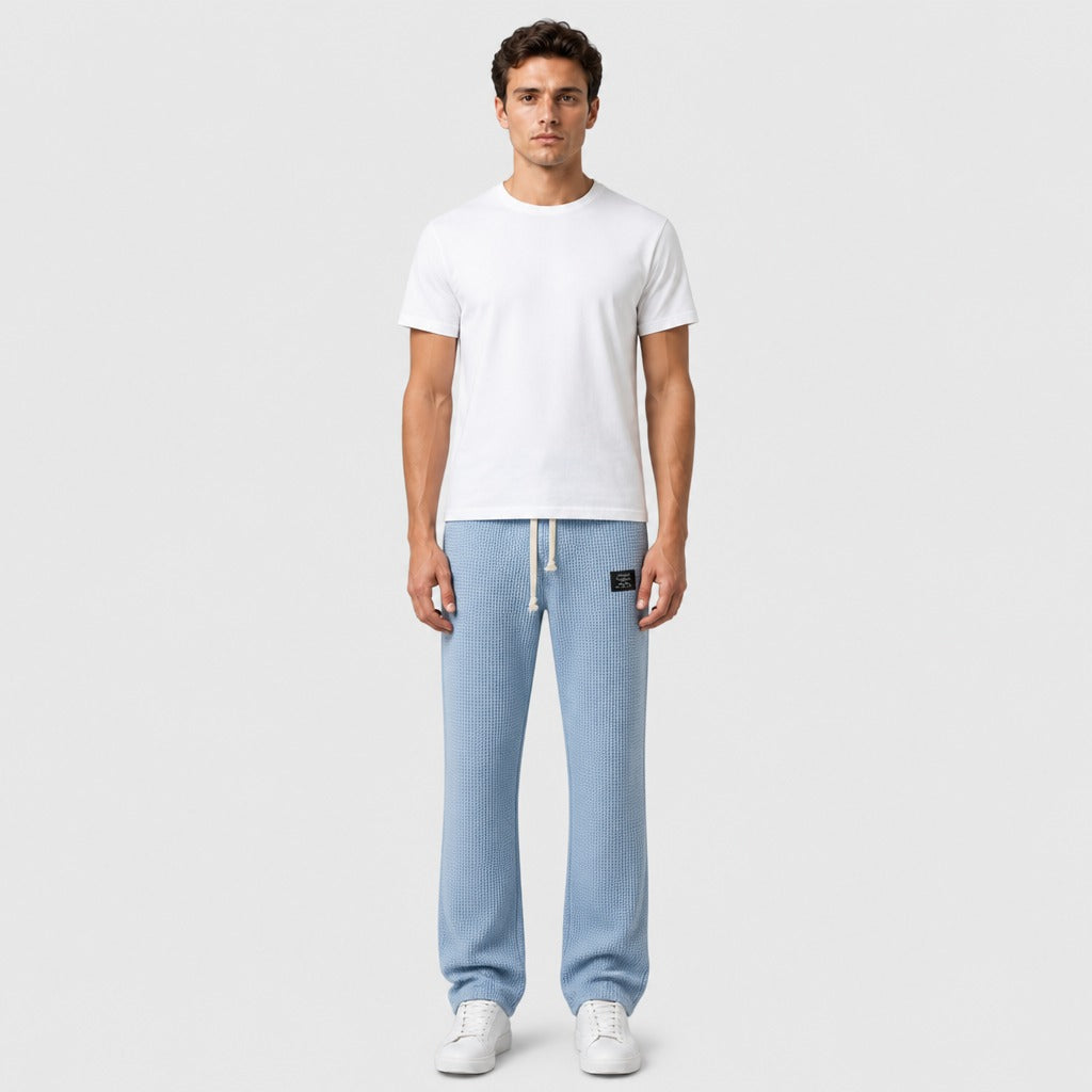 Men’s Slim Fit Drawstring Cross Trousers Sky Blue full length