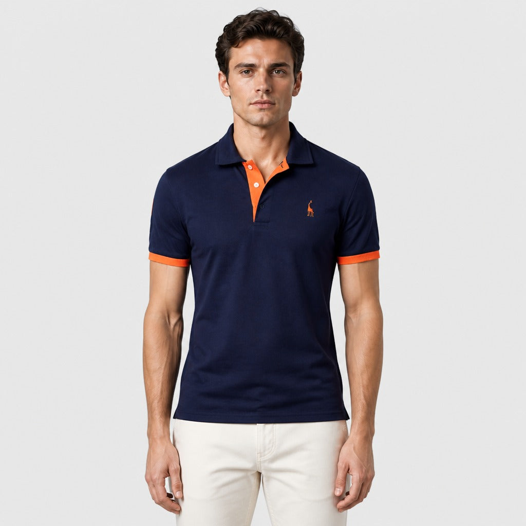 Men’s Slim Fit Embroidered Polo Shirt Orange/Navy Blue front
