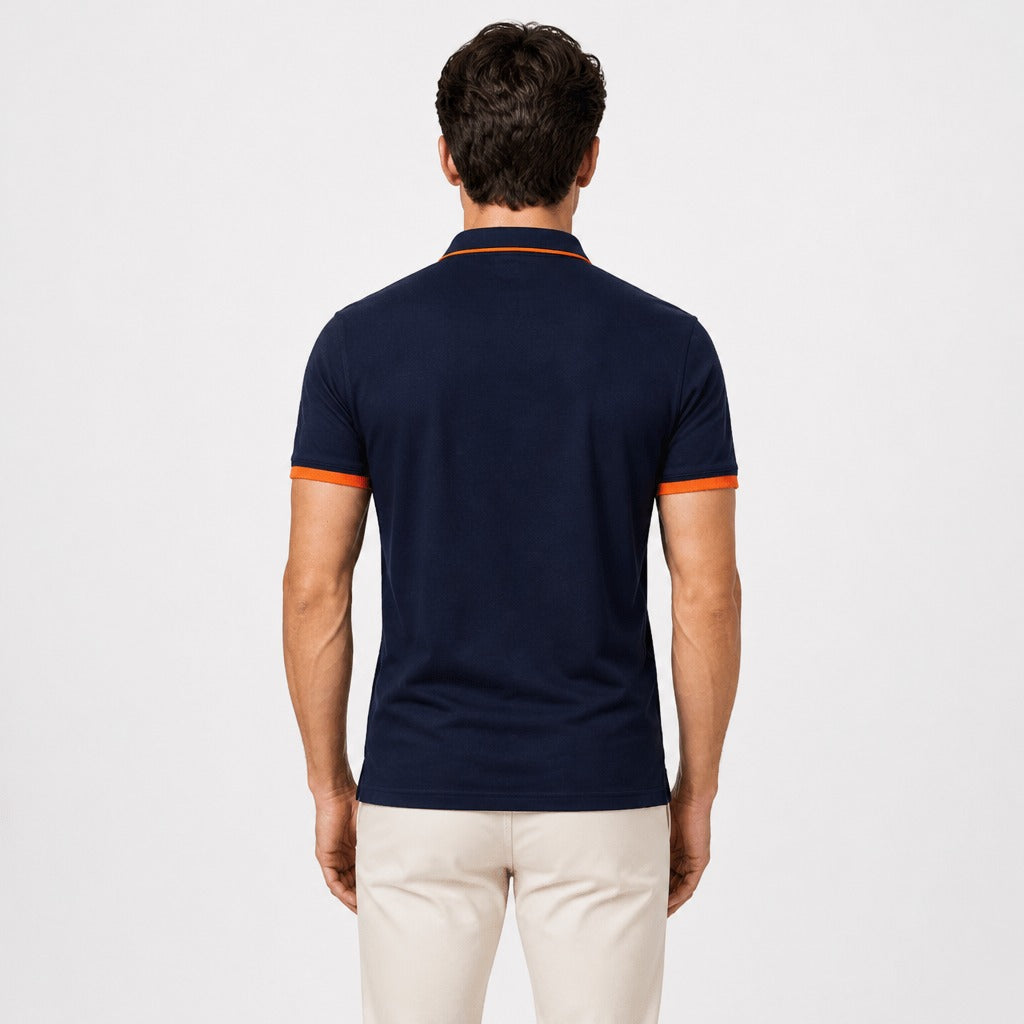 Men’s Slim Fit Embroidered Polo Shirt Orange/Navy Blue back