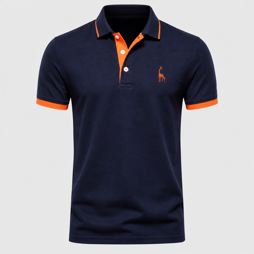 Men’s Slim Fit Embroidered Polo Shirt Orange/Navy Blue product front