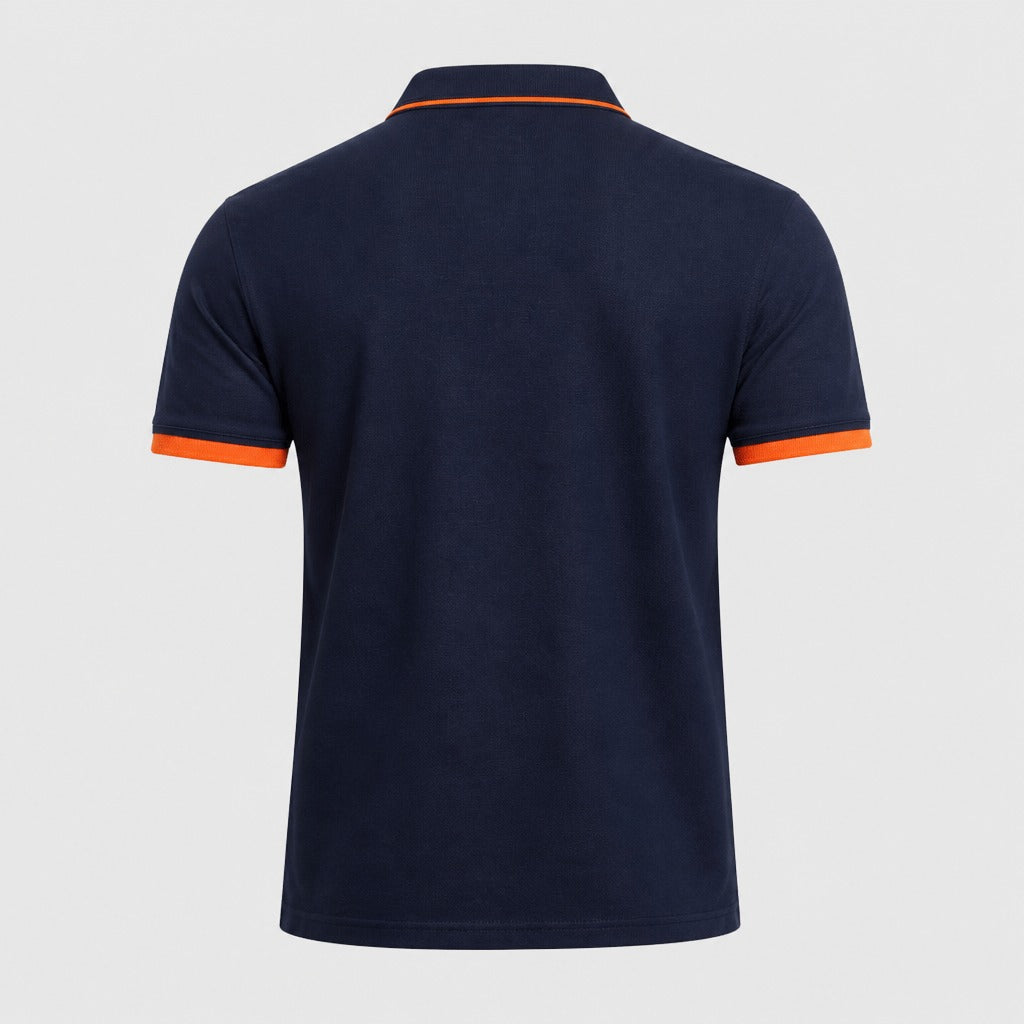 Men’s Slim Fit Embroidered Polo Shirt Orange/Navy Blue product back