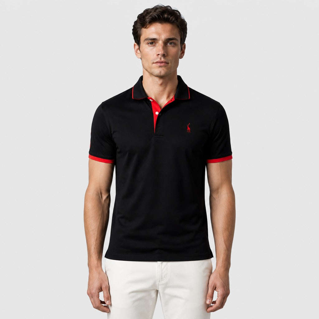 Men’s Slim Fit Embroidered Polo Shirt Black/Red