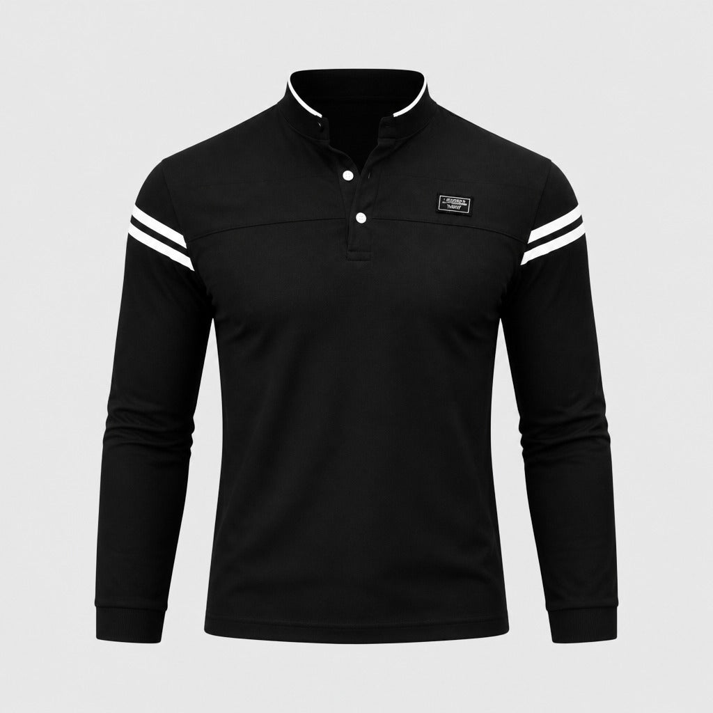 Men’s Slim Fit Long Sleeve Striped Polo Shirt Black product front