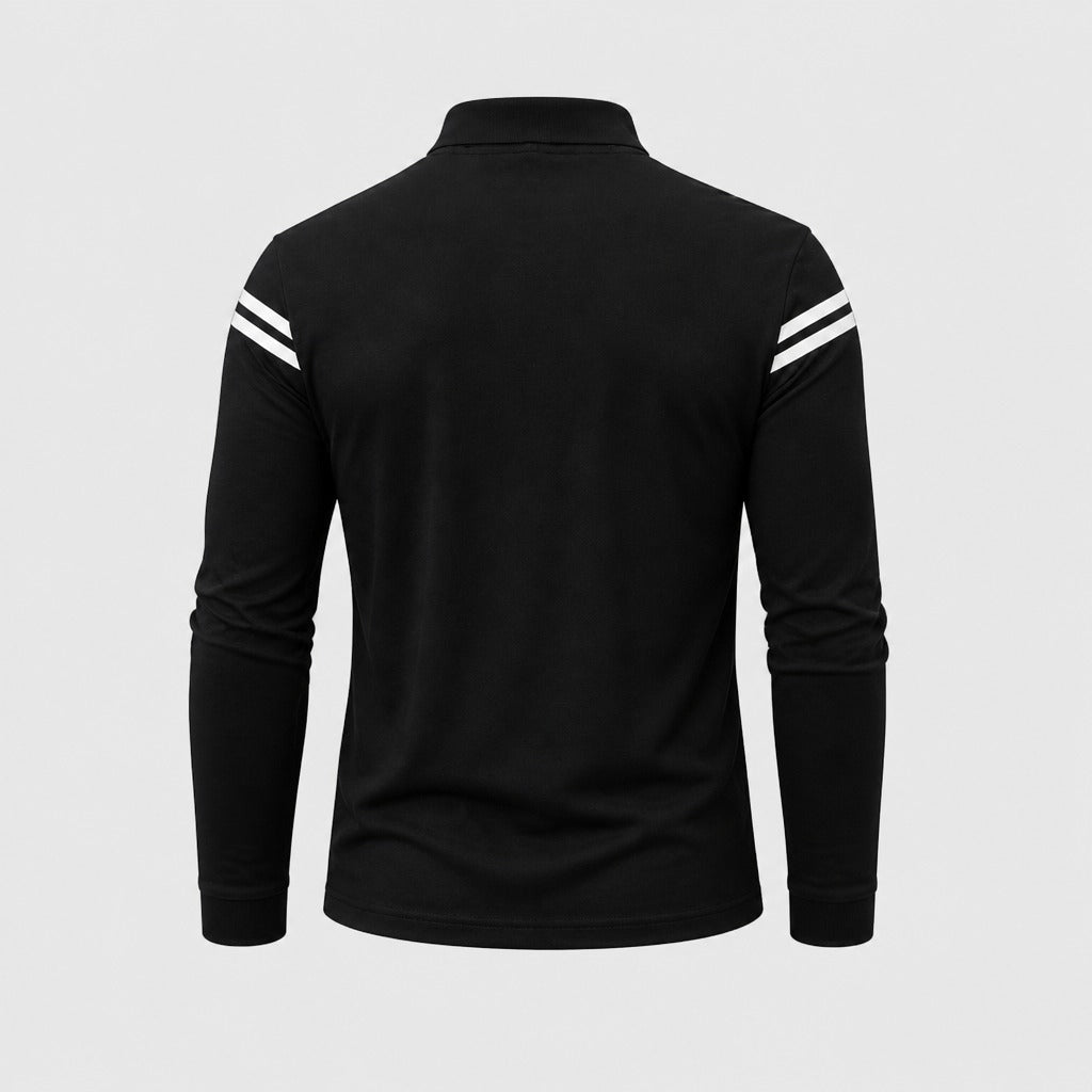 Men’s Slim Fit Long Sleeve Striped Polo Shirt Black product back