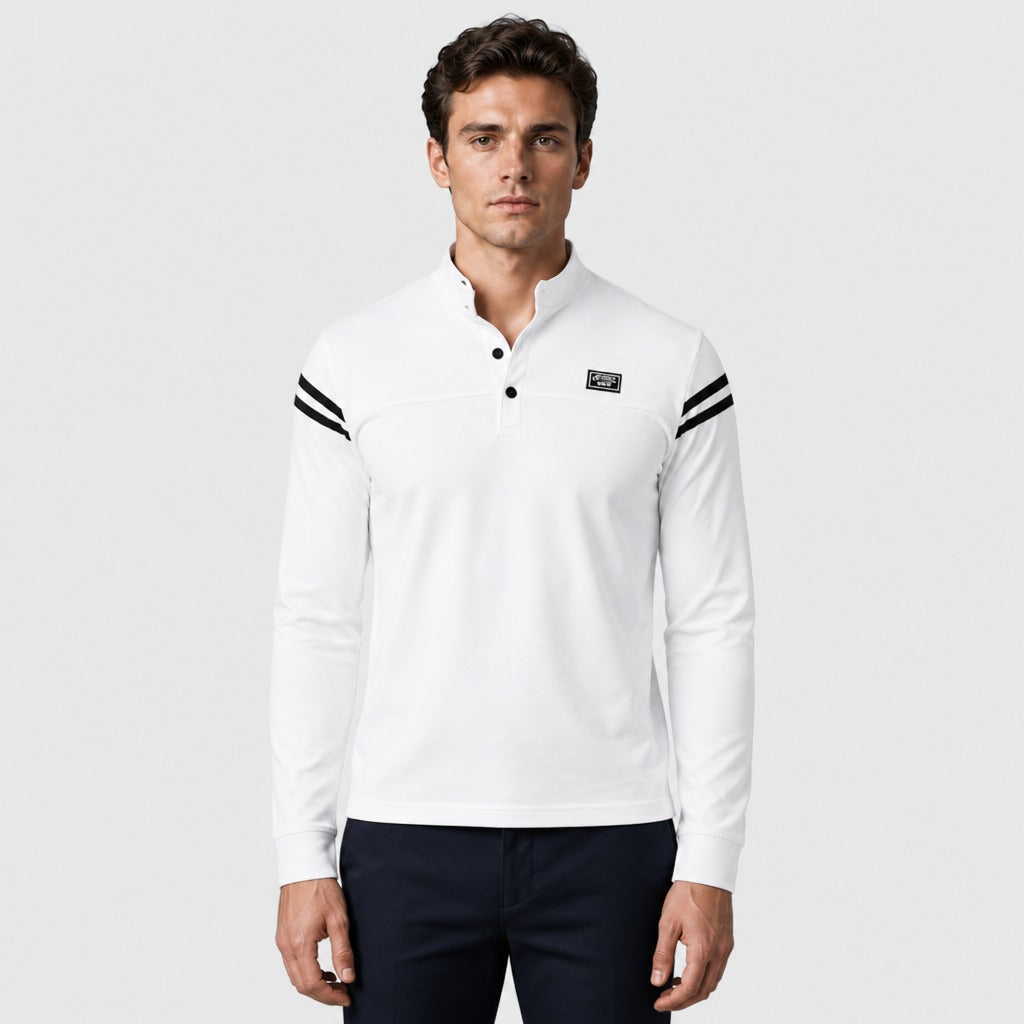 Men’s Slim Fit Long Sleeve Striped Polo Shirt White