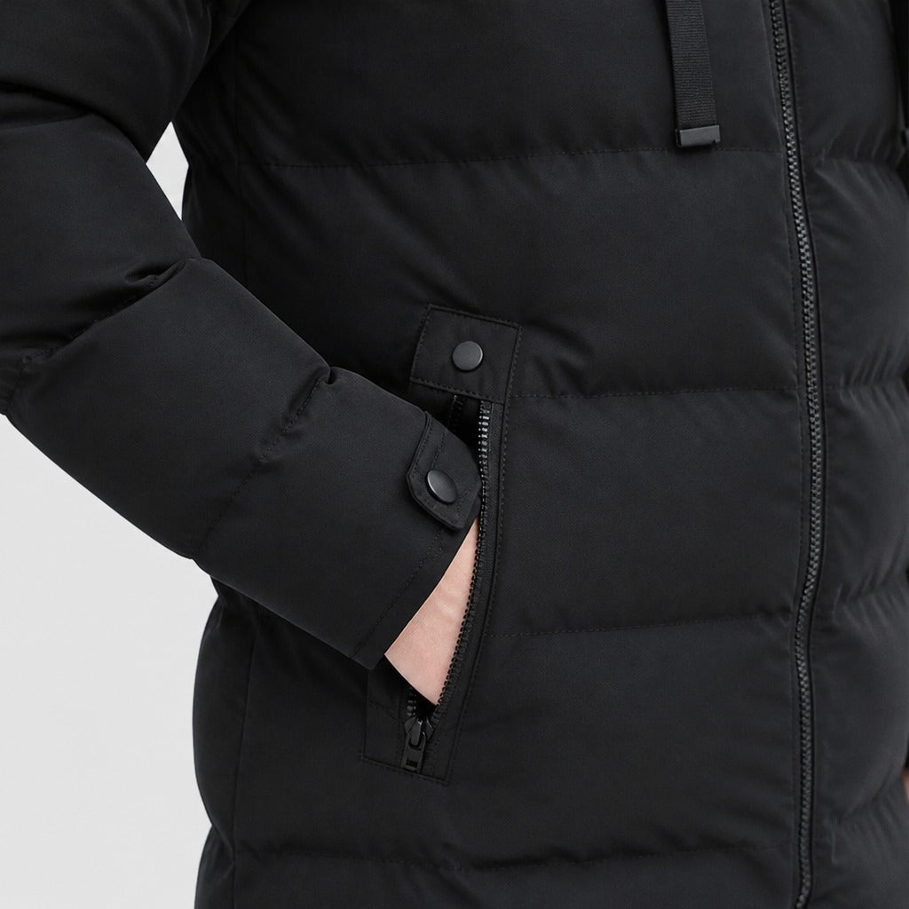 Men’s Slim Fit Longline Hooded Puffer Parka detail