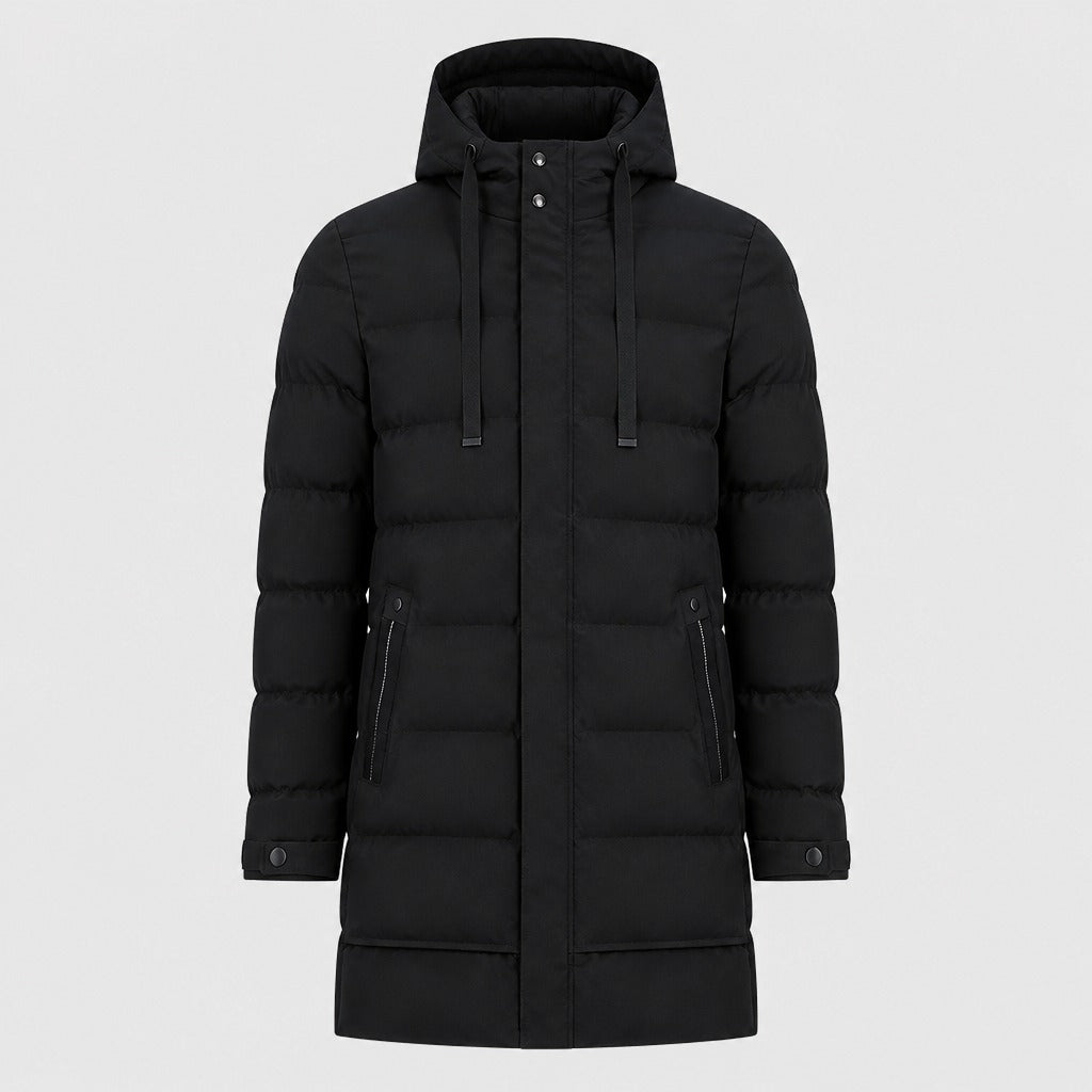 Men’s Slim Fit Longline Hooded Puffer Parka Black product front