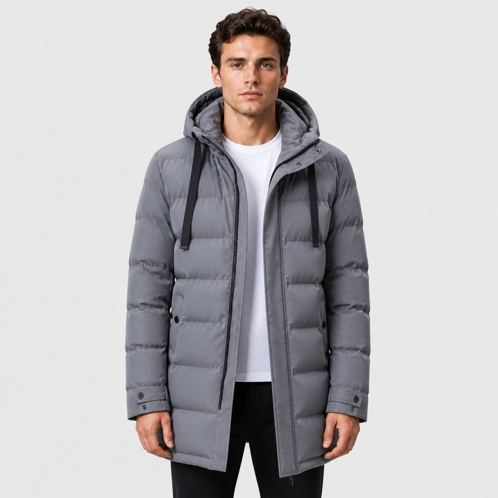 Men’s Slim Fit Longline Hooded Puffer Parka Gray