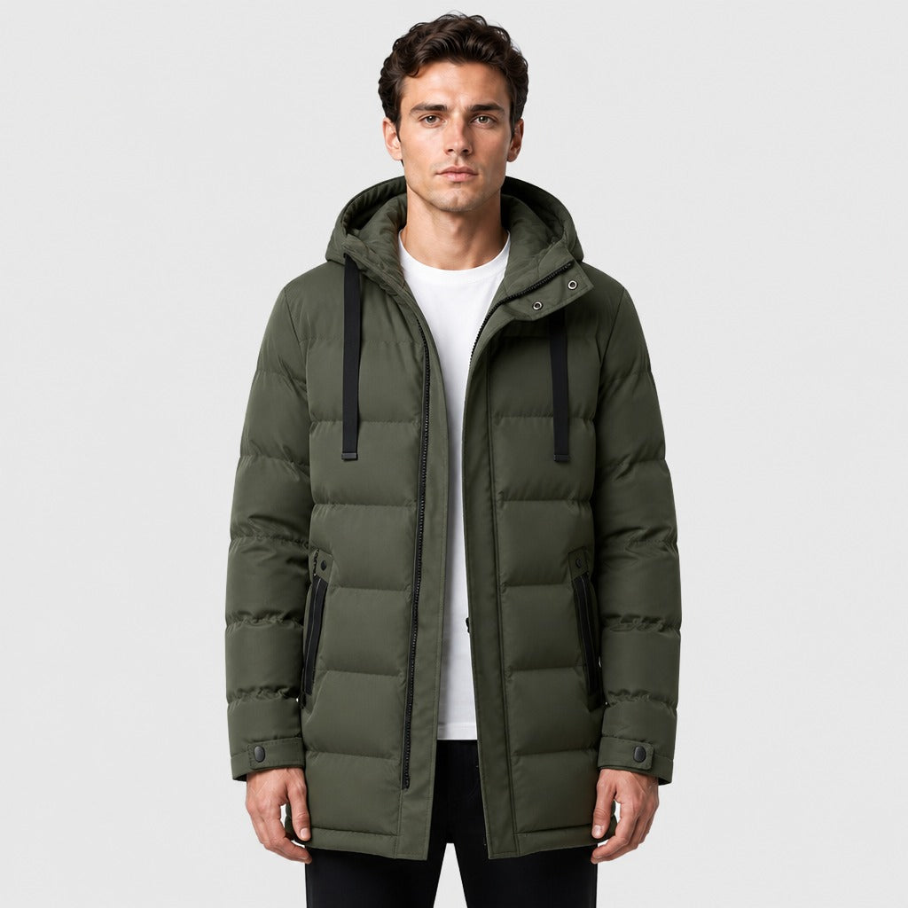 Men’s Slim Fit Longline Hooded Puffer Parka Green