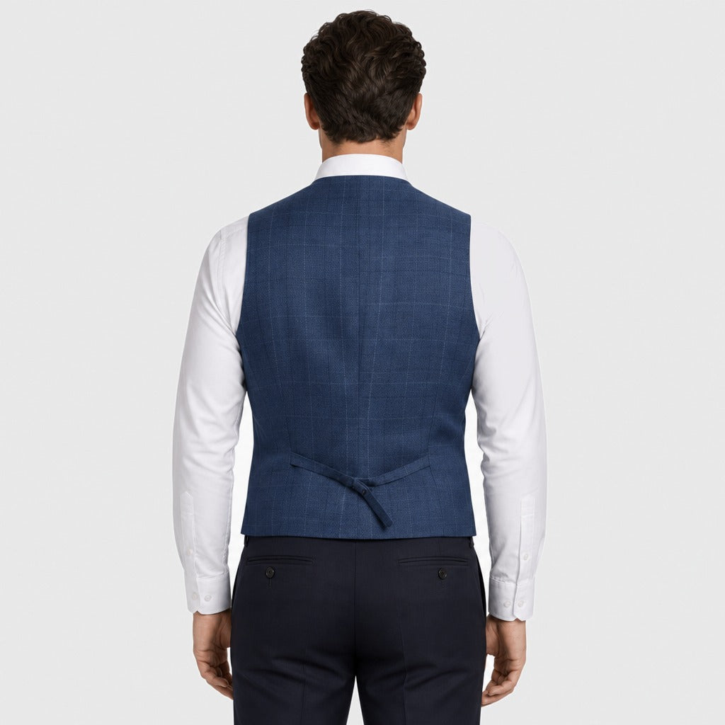 Men’s Slim Fit Plaid Waistcoat Blue back