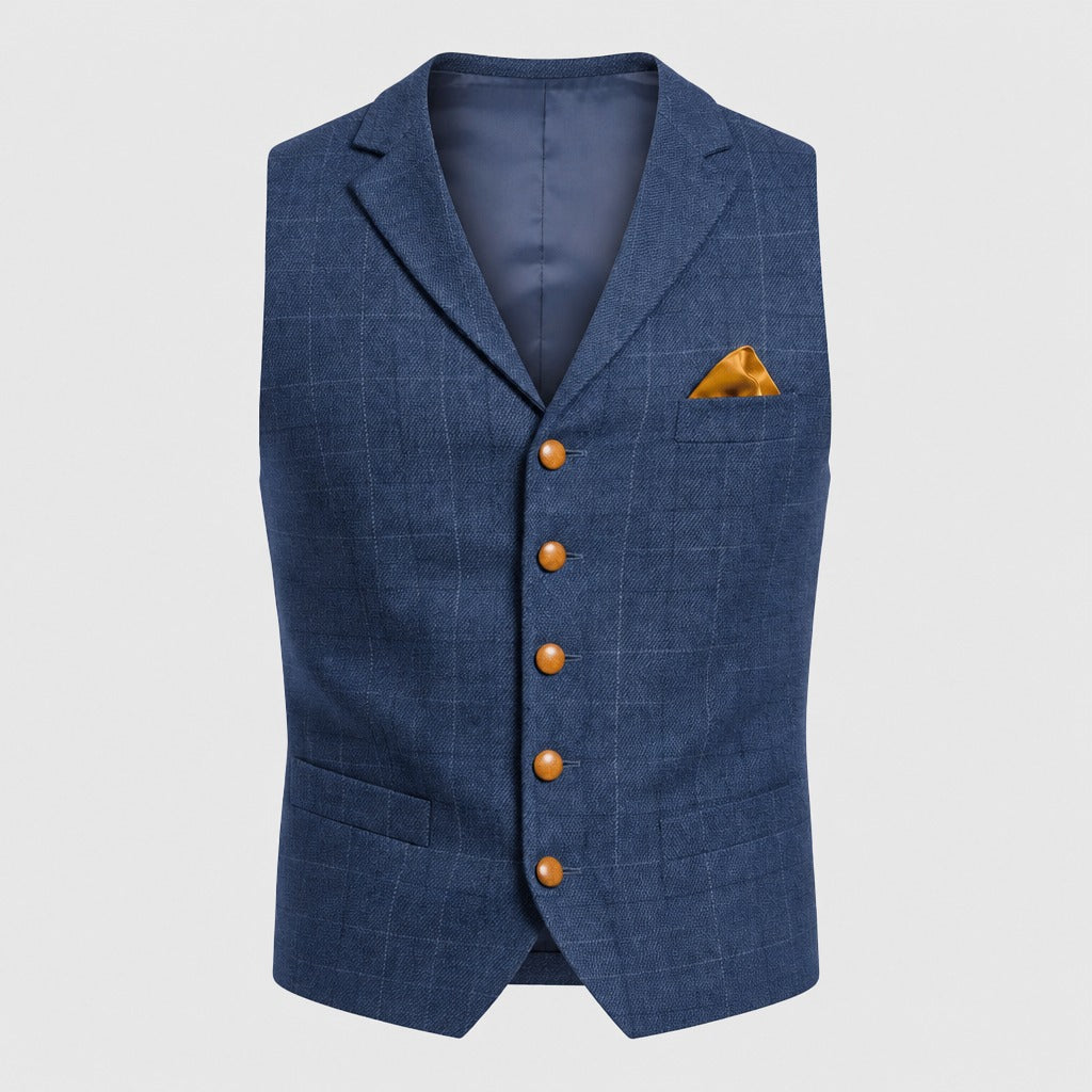 Men’s Slim Fit Plaid Waistcoat Blue product front