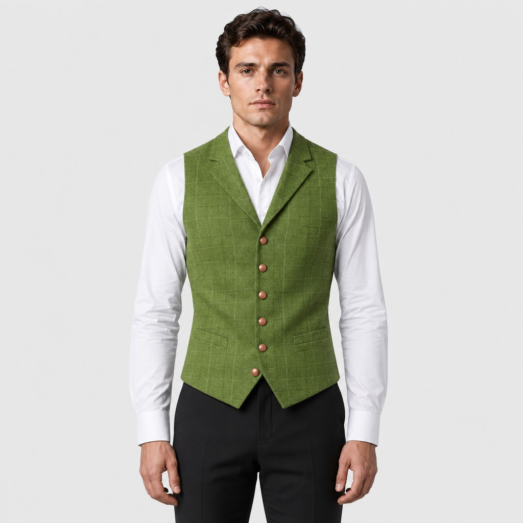 Men’s Slim Fit Plaid Waistcoat Green