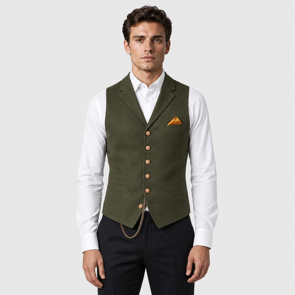 Men’s Slim Fit Plaid Waistcoat Olive Green