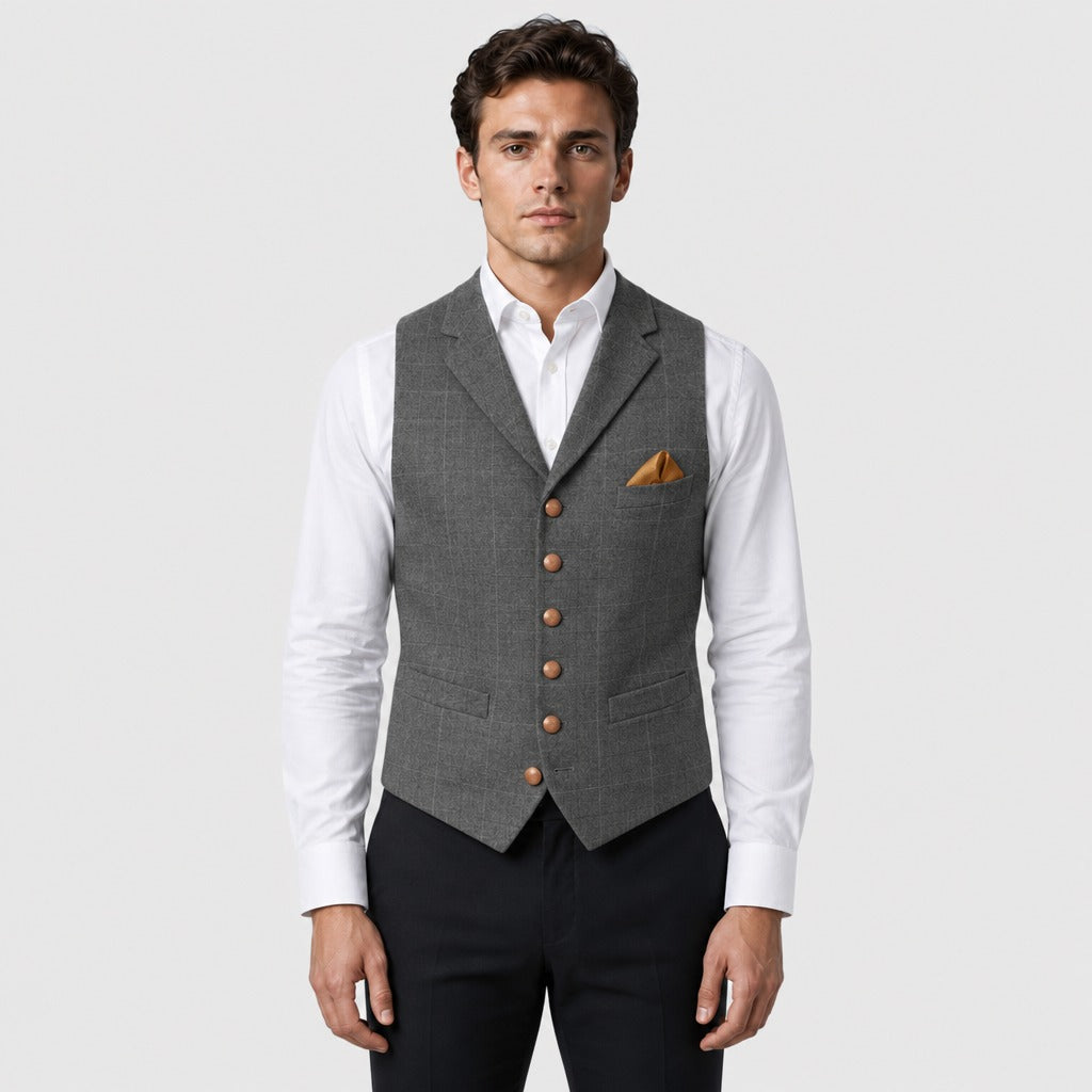 Men’s Slim Fit Plaid Waistcoat Grey