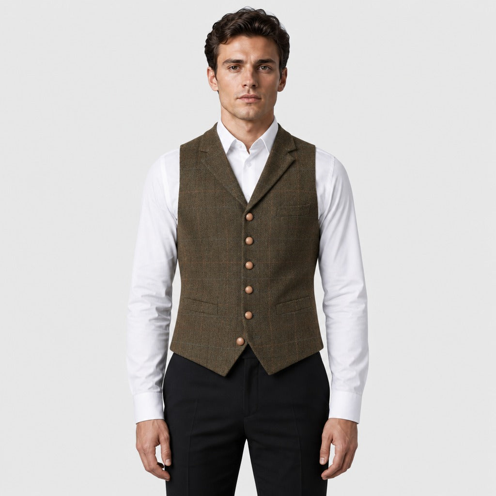 Men’s Slim Fit Plaid Waistcoat Brown