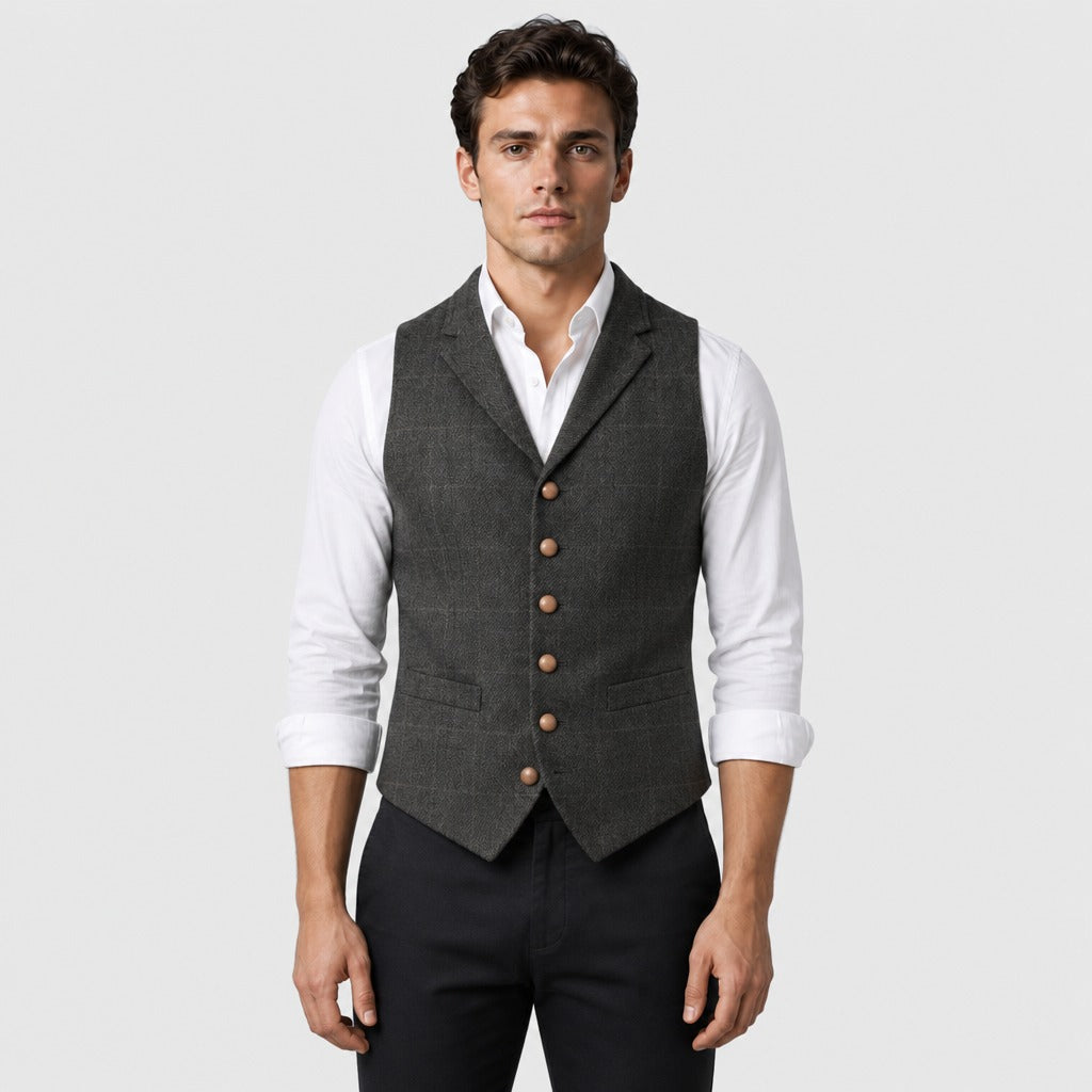 Men’s Slim Fit Plaid Waistcoat Dark Grey