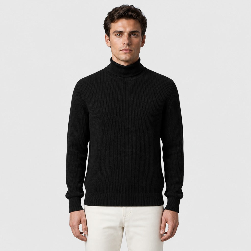 Men’s Slim Fit Roll Neck Knit Jumper Black front