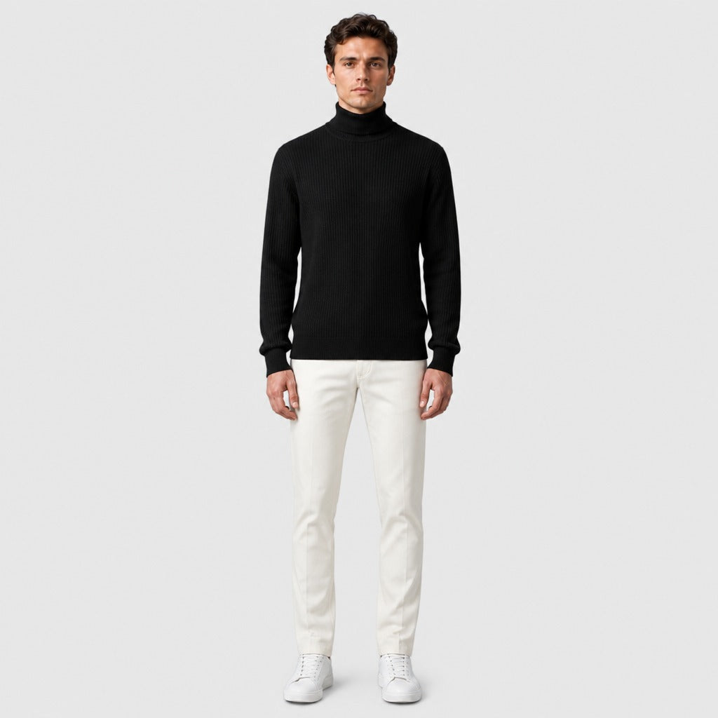 Men’s Slim Fit Roll Neck Knit Jumper Black full length