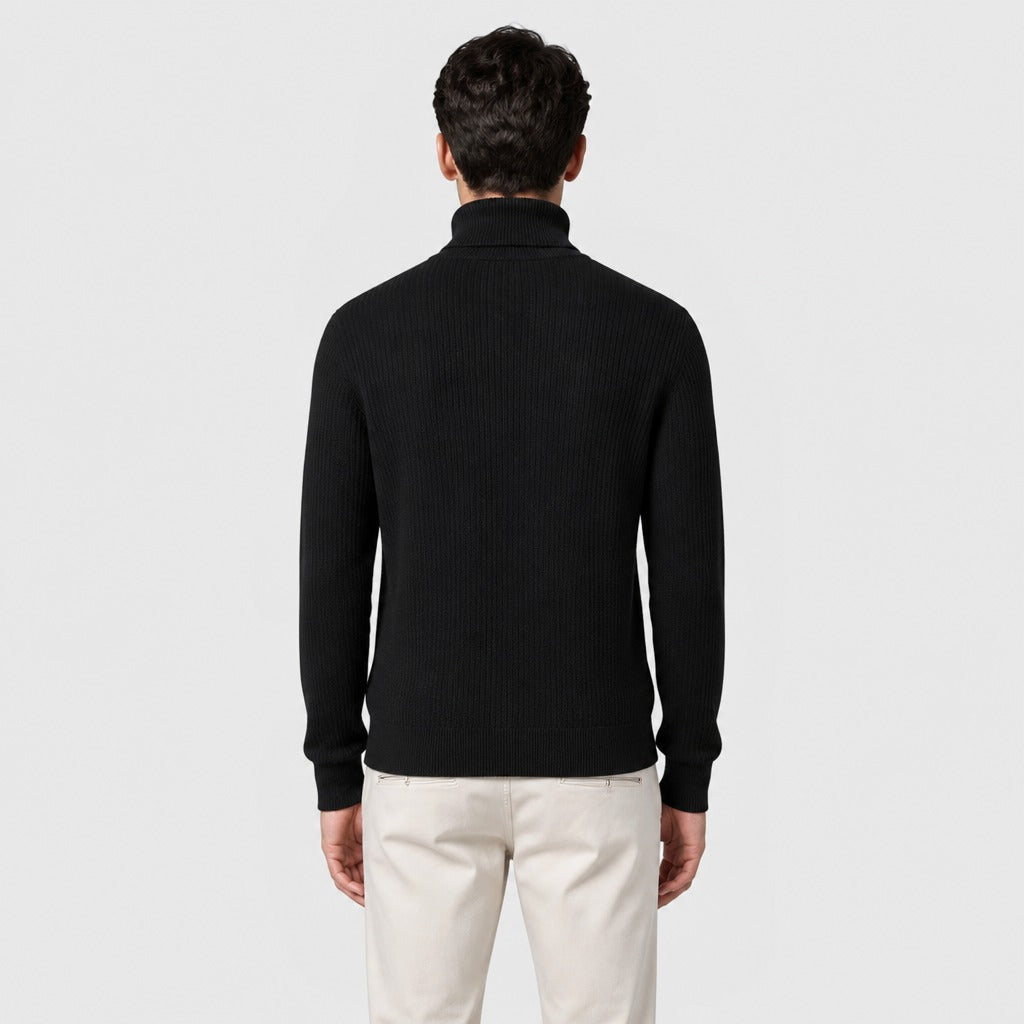 Men’s Slim Fit Roll Neck Knit Jumper Black back