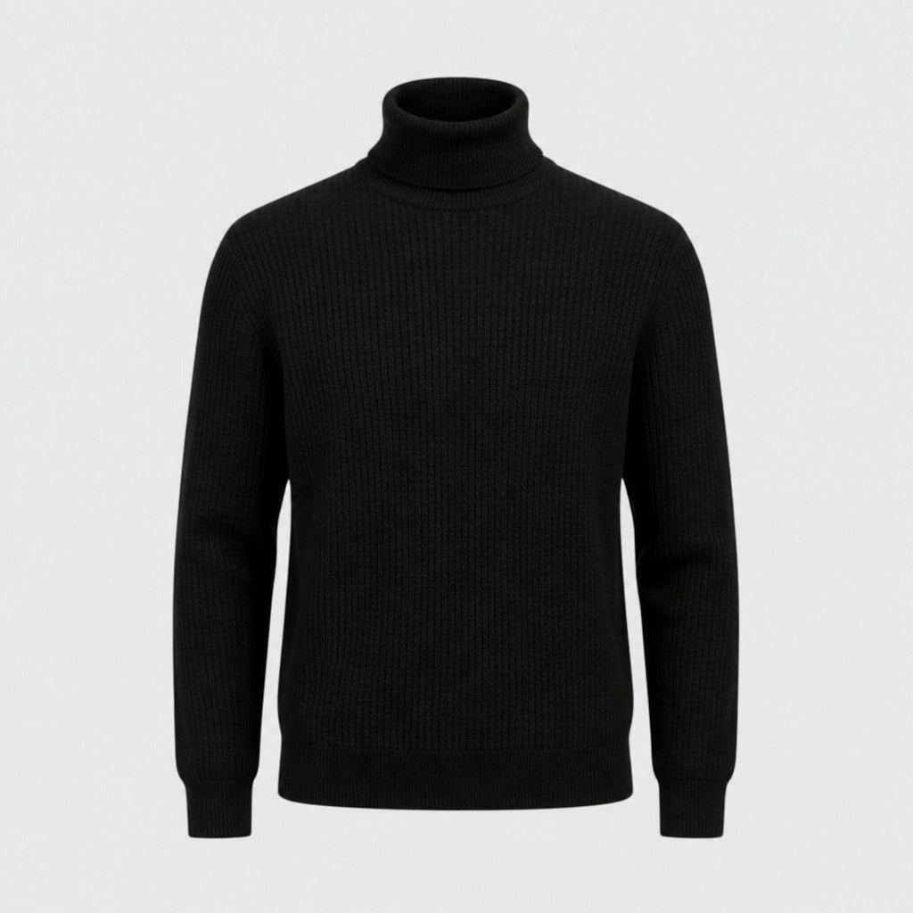 Men’s Slim Fit Roll Neck Knit Jumper Black product front