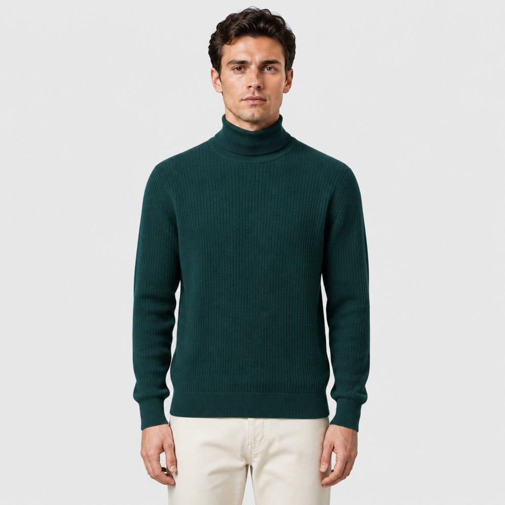 Men’s Slim Fit Roll Neck Knit Jumper Teal