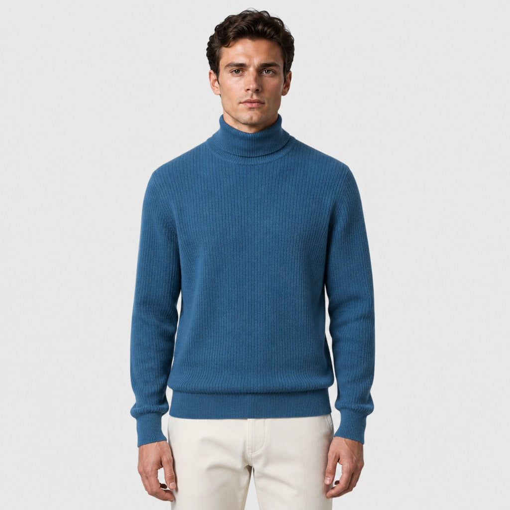 Men’s Slim Fit Roll Neck Knit Jumper Lake Blue