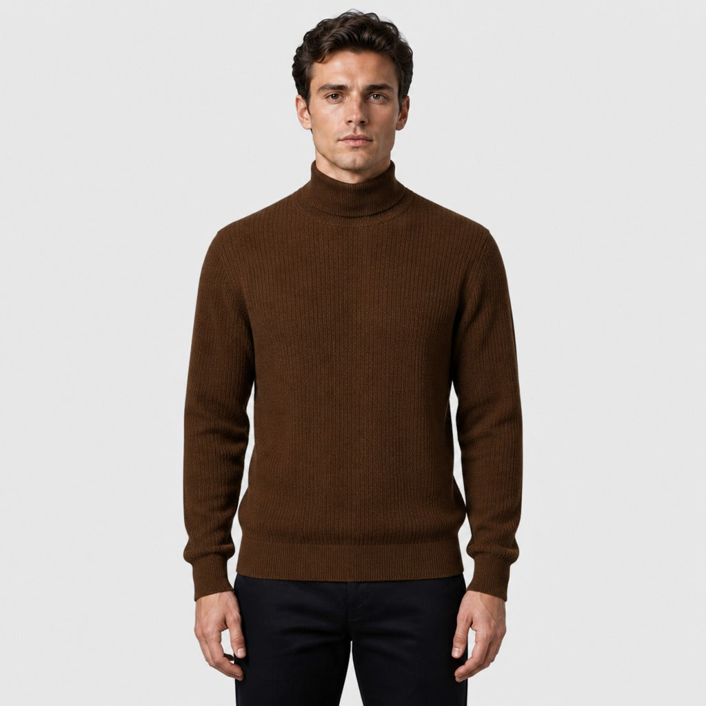 Men’s Slim Fit Roll Neck Knit Jumper Coffee