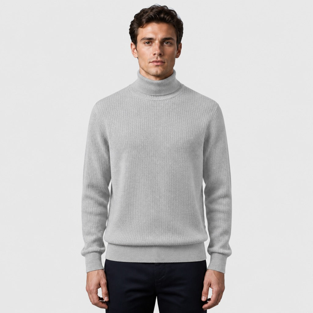 Men’s Slim Fit Roll Neck Knit Jumper Light Grey