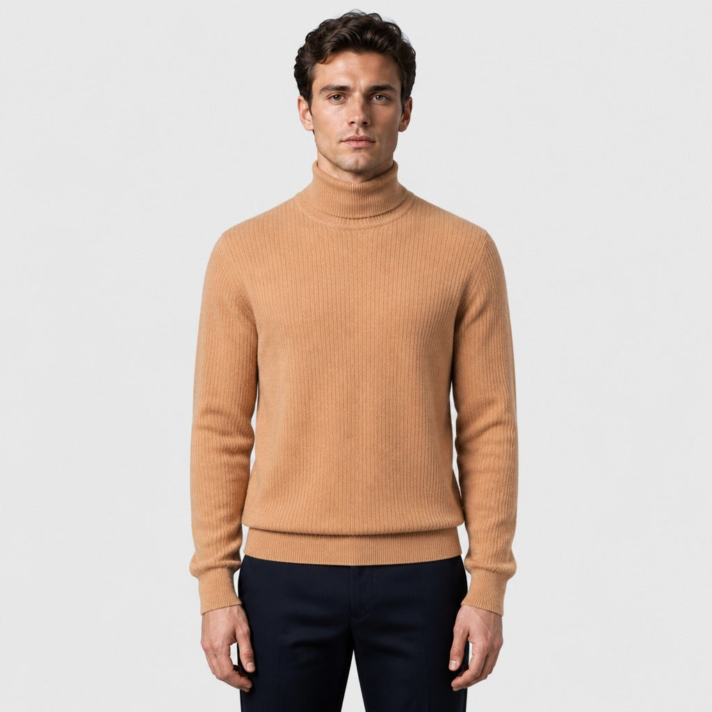 Men’s Slim Fit Roll Neck Knit Jumper Apricot