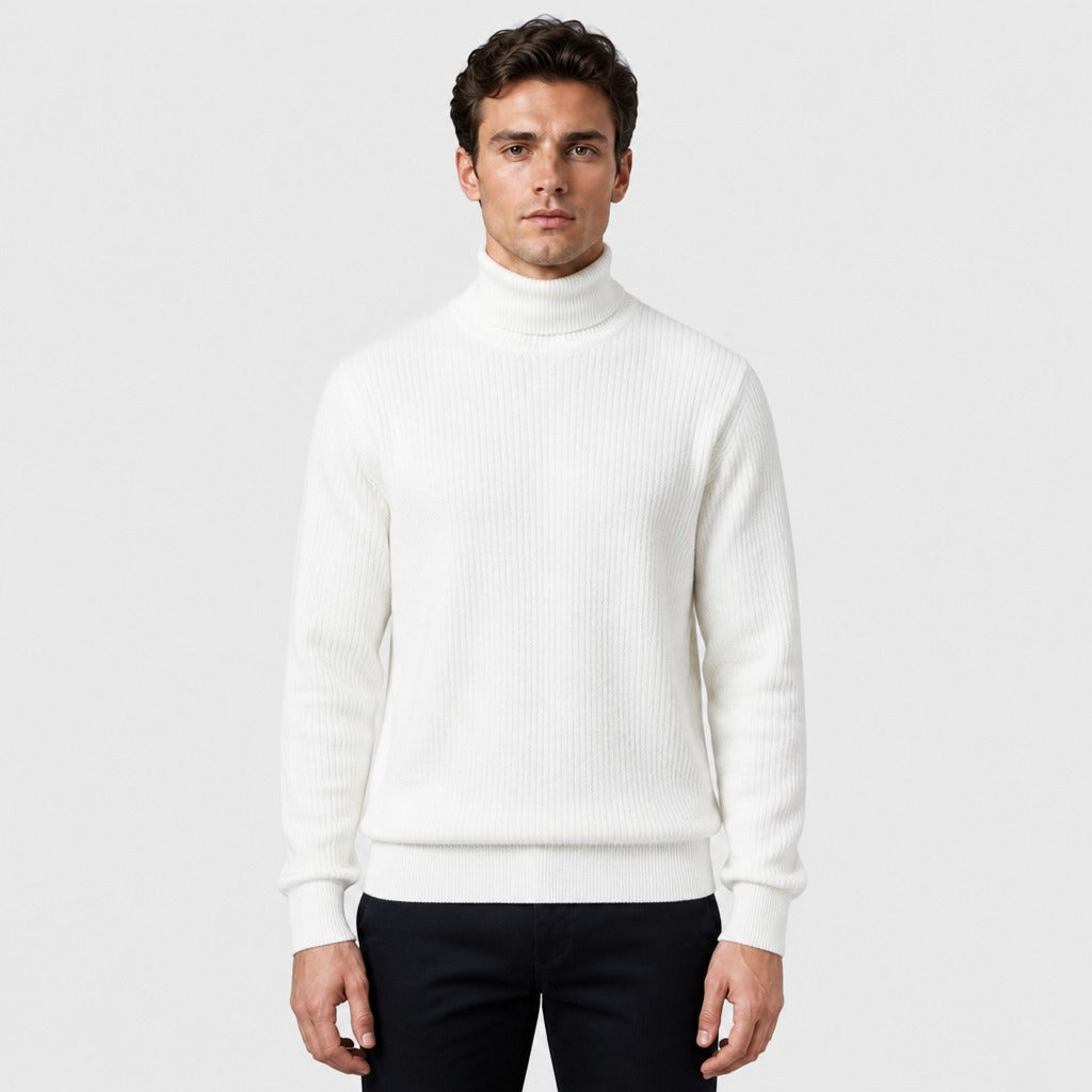 Men’s Slim Fit Roll Neck Knit Jumper White