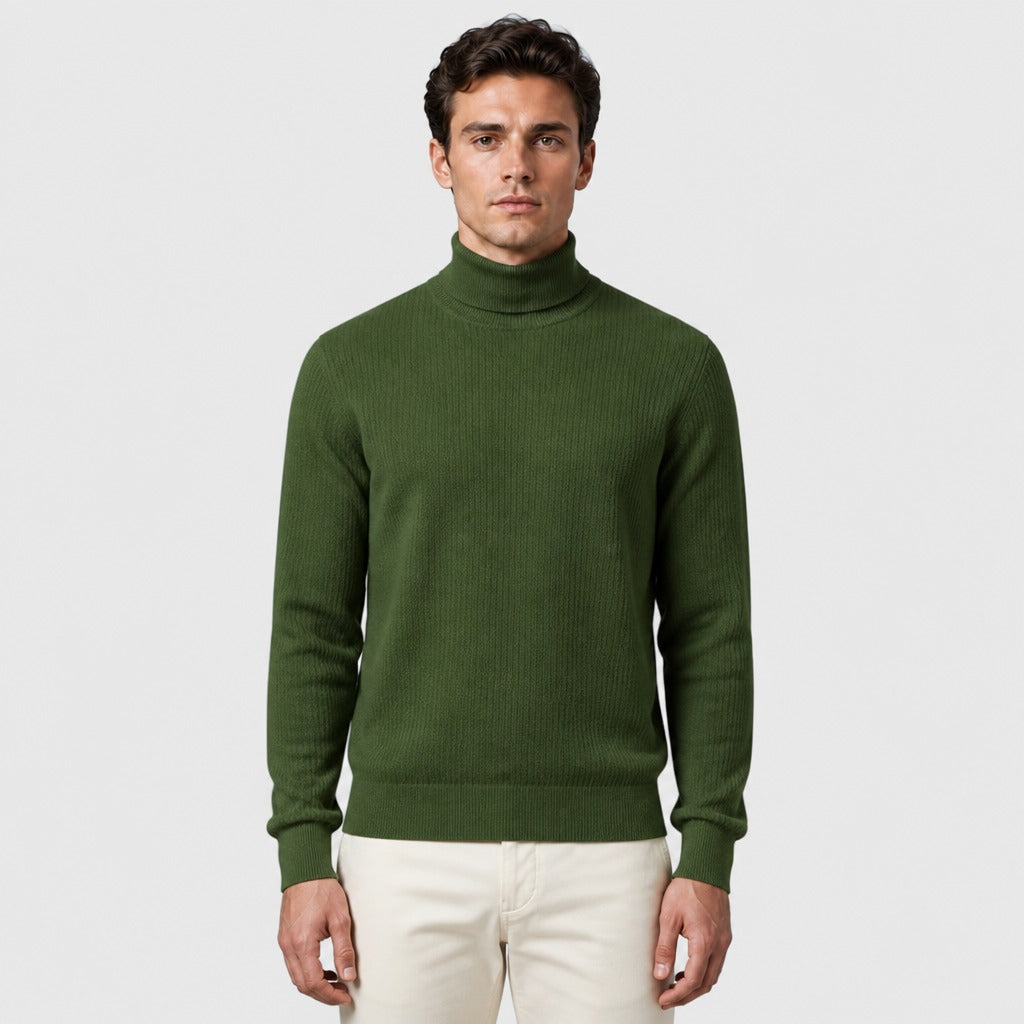 Men’s Slim Fit Roll Neck Knit Jumper Bean Green
