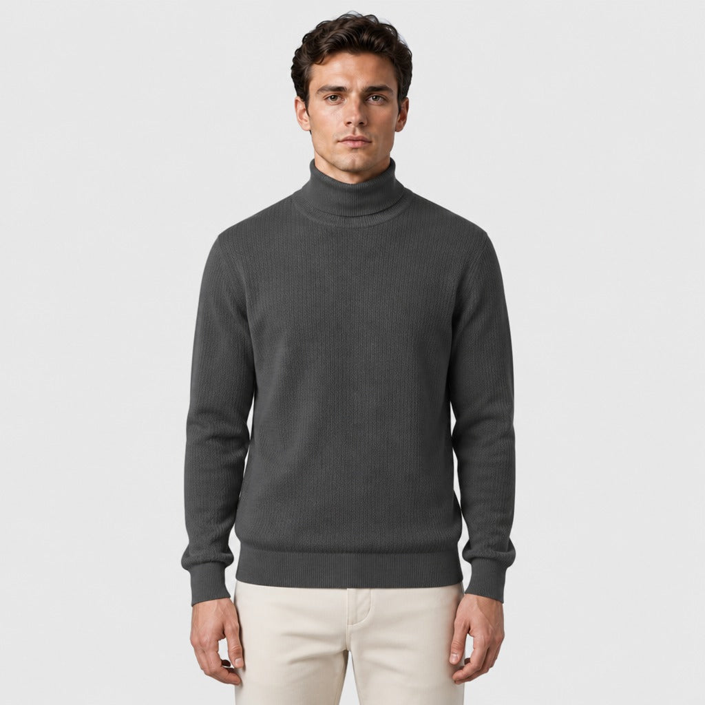 Men’s Slim Fit Roll Neck Knit Jumper Dark Grey