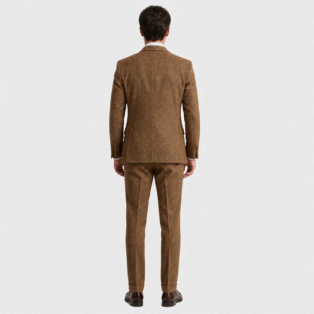 Men’s Slim Fit Single-Button Wool Blend Suit Brown back