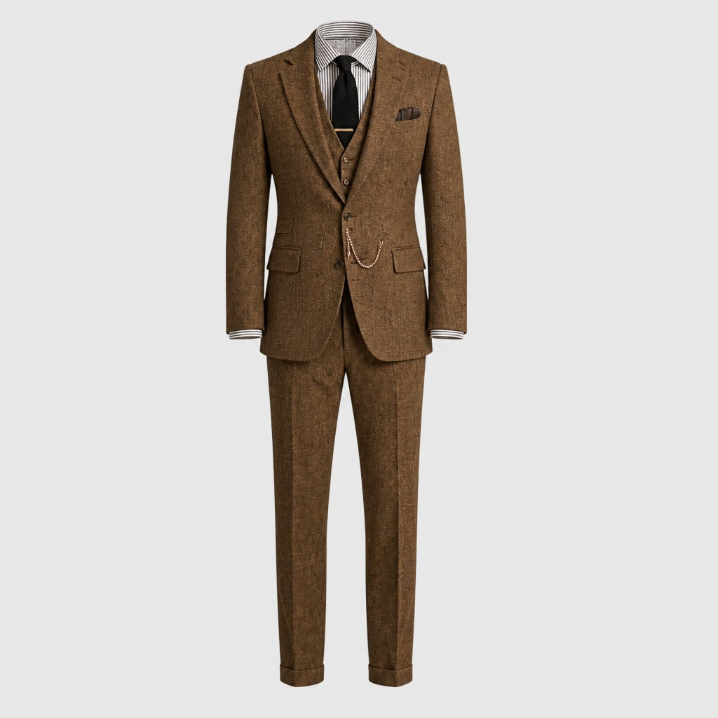 Men’s Slim Fit Single-Button Wool Blend Suit Brown product front