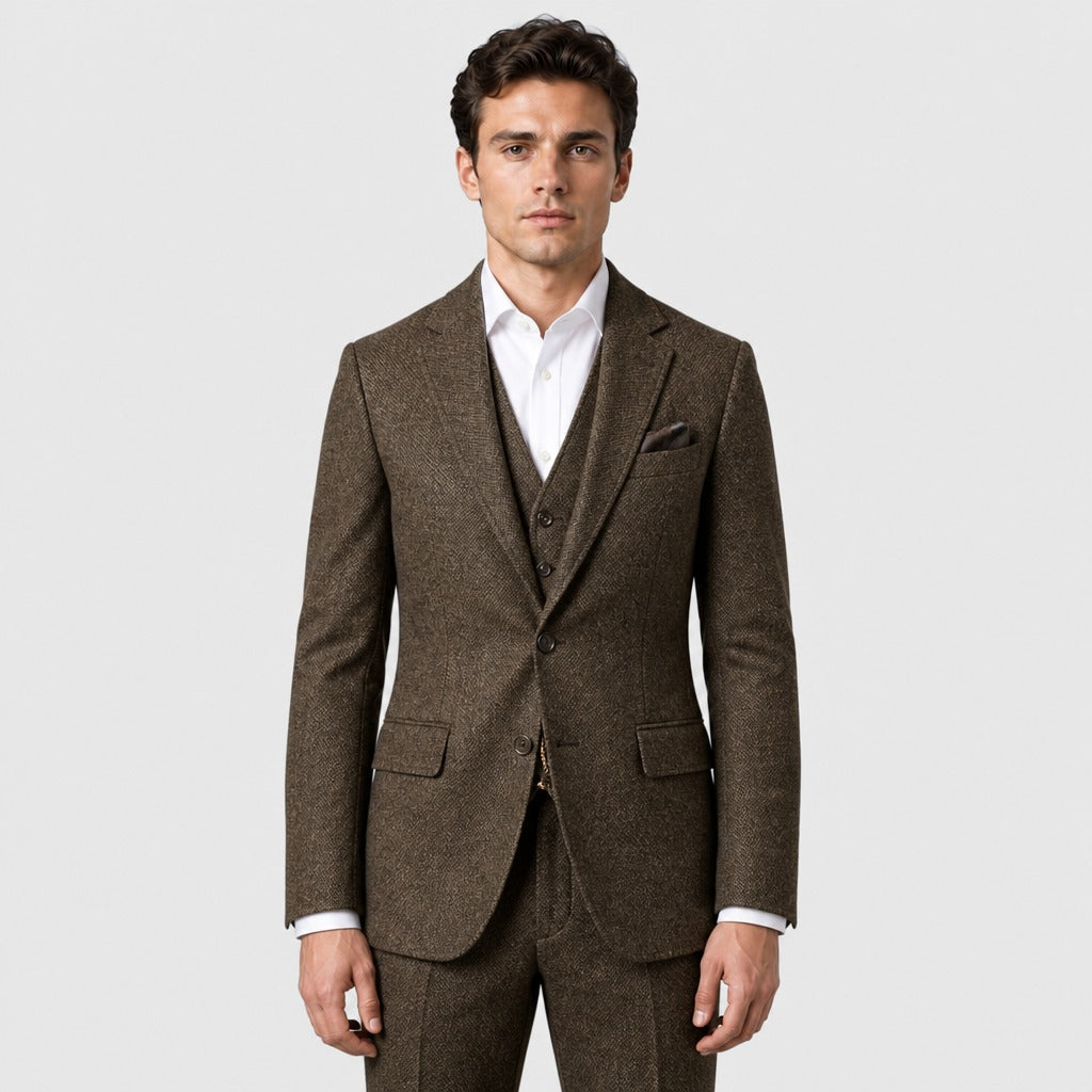 Men’s Slim Fit Single-Button Wool Blend Suit Coffee