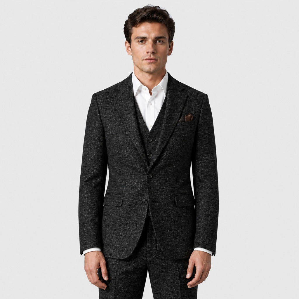 Men’s Slim Fit Single-Button Wool Blend Suit Black