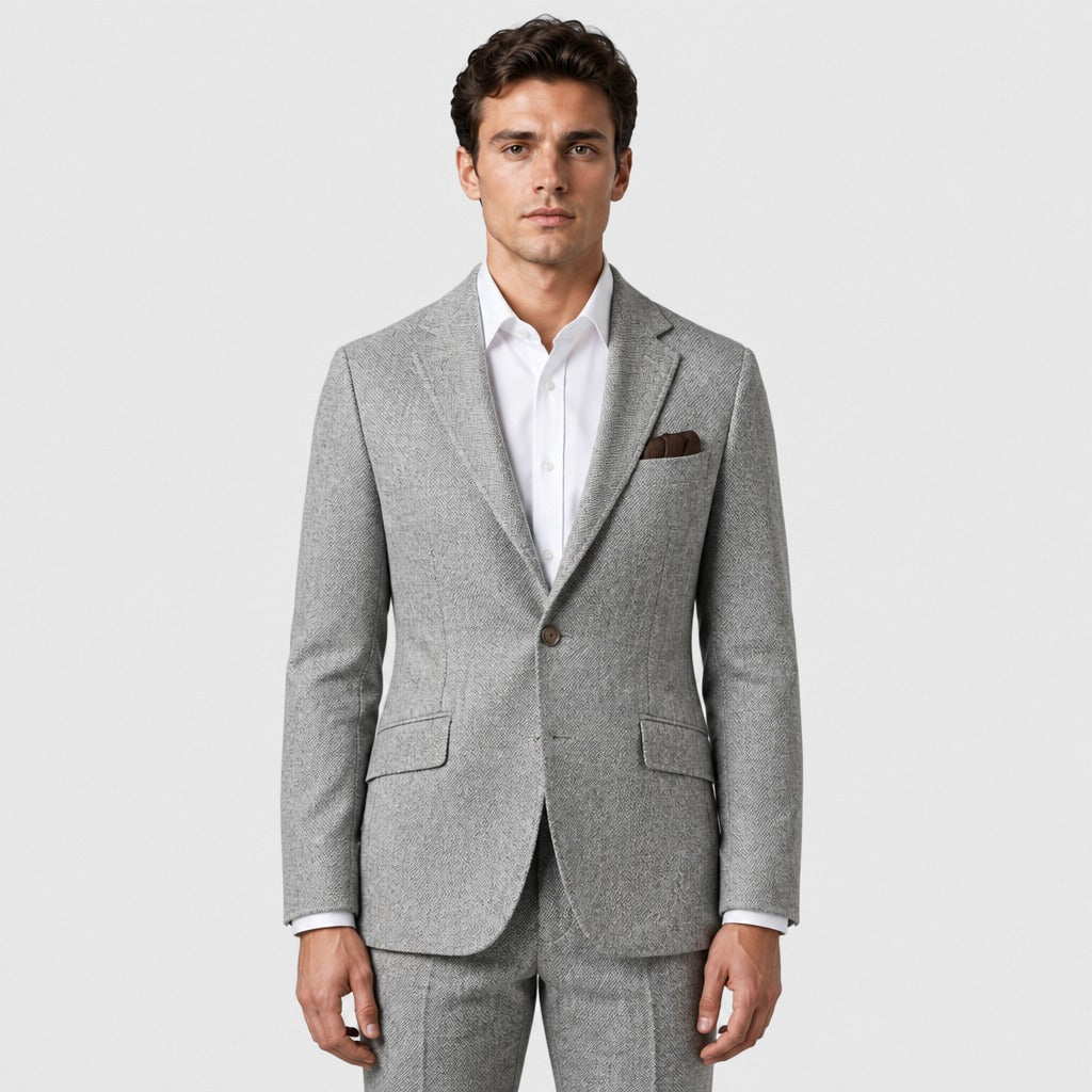 Men’s Slim Fit Single-Button Wool Blend Suit Grey