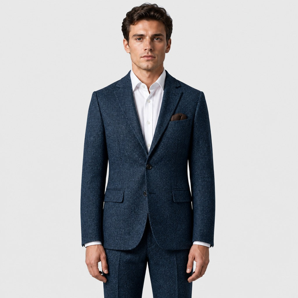 Men’s Slim Fit Single-Button Wool Blend Suit Navy