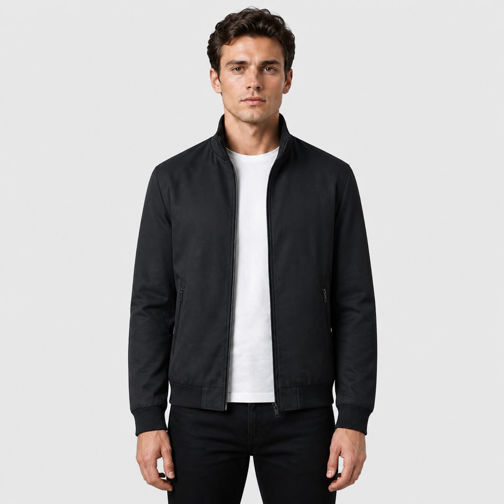 Men’s Slim Fit Stand Collar Jacket Black front
