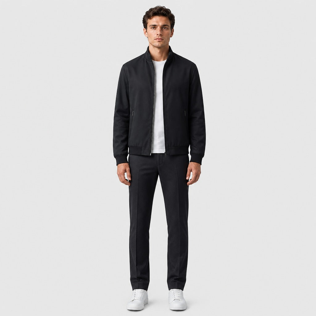 Men’s Slim Fit Stand Collar Jacket Black full length