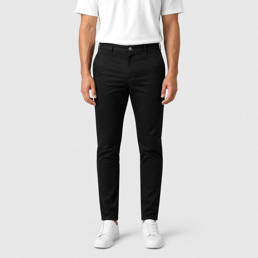 Men’s Slim Fit Straight Leg Cotton Trousers Black front