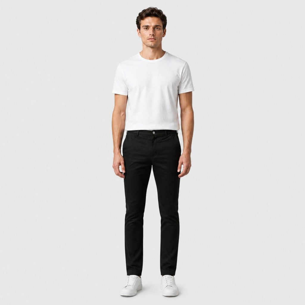 Men’s Slim Fit Straight Leg Cotton Trousers Black full length