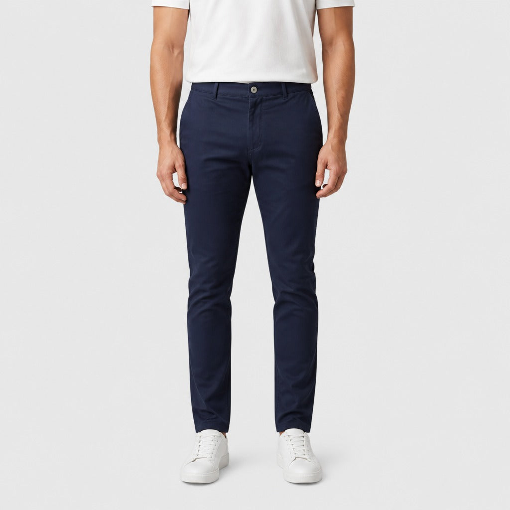 Men’s Slim Fit Straight Leg Cotton Trousers Navy Blue