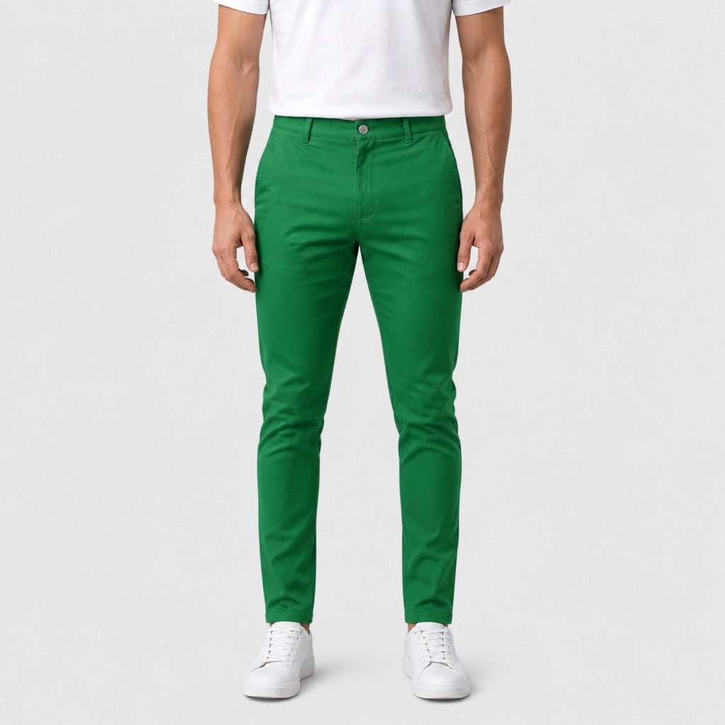 Men’s Slim Fit Straight Leg Cotton Trousers Green