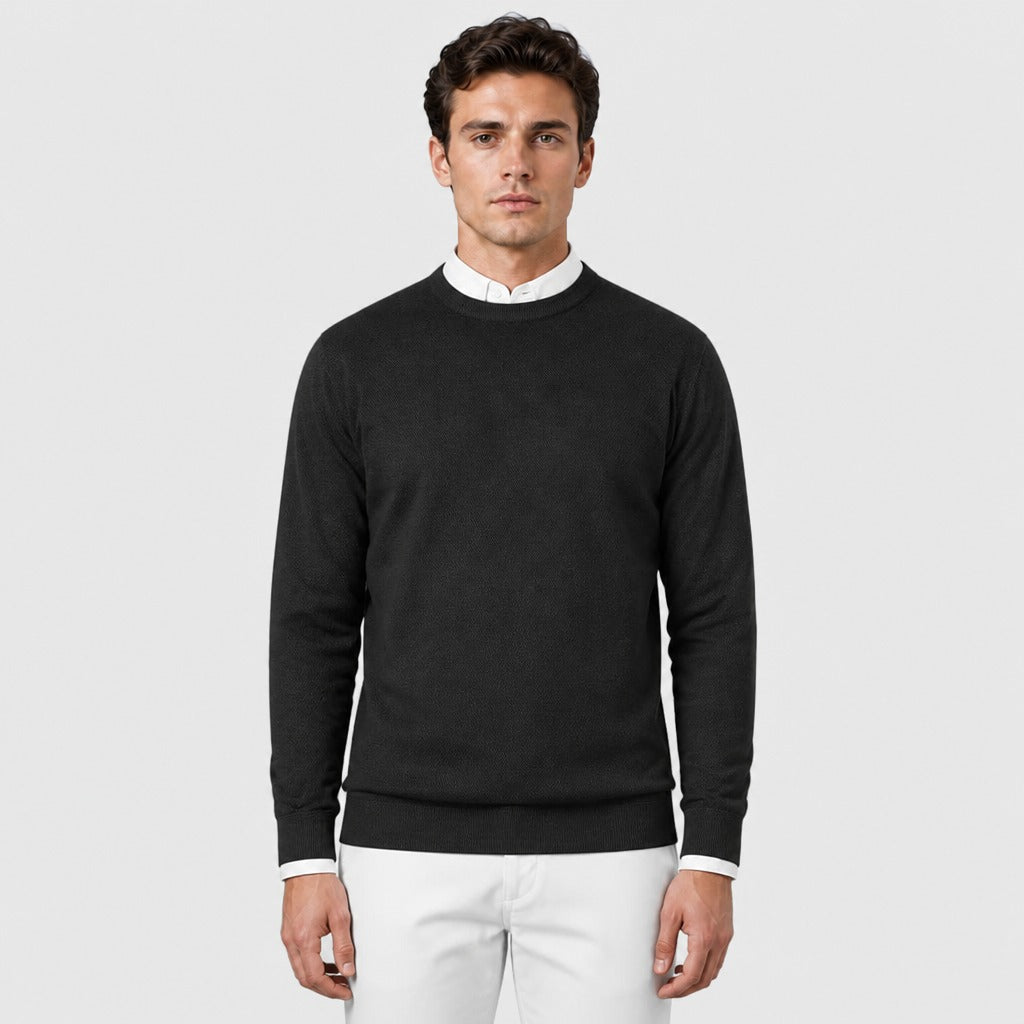 Men’s Slim Fit Wool Blend Crew Neck Jumper Black front