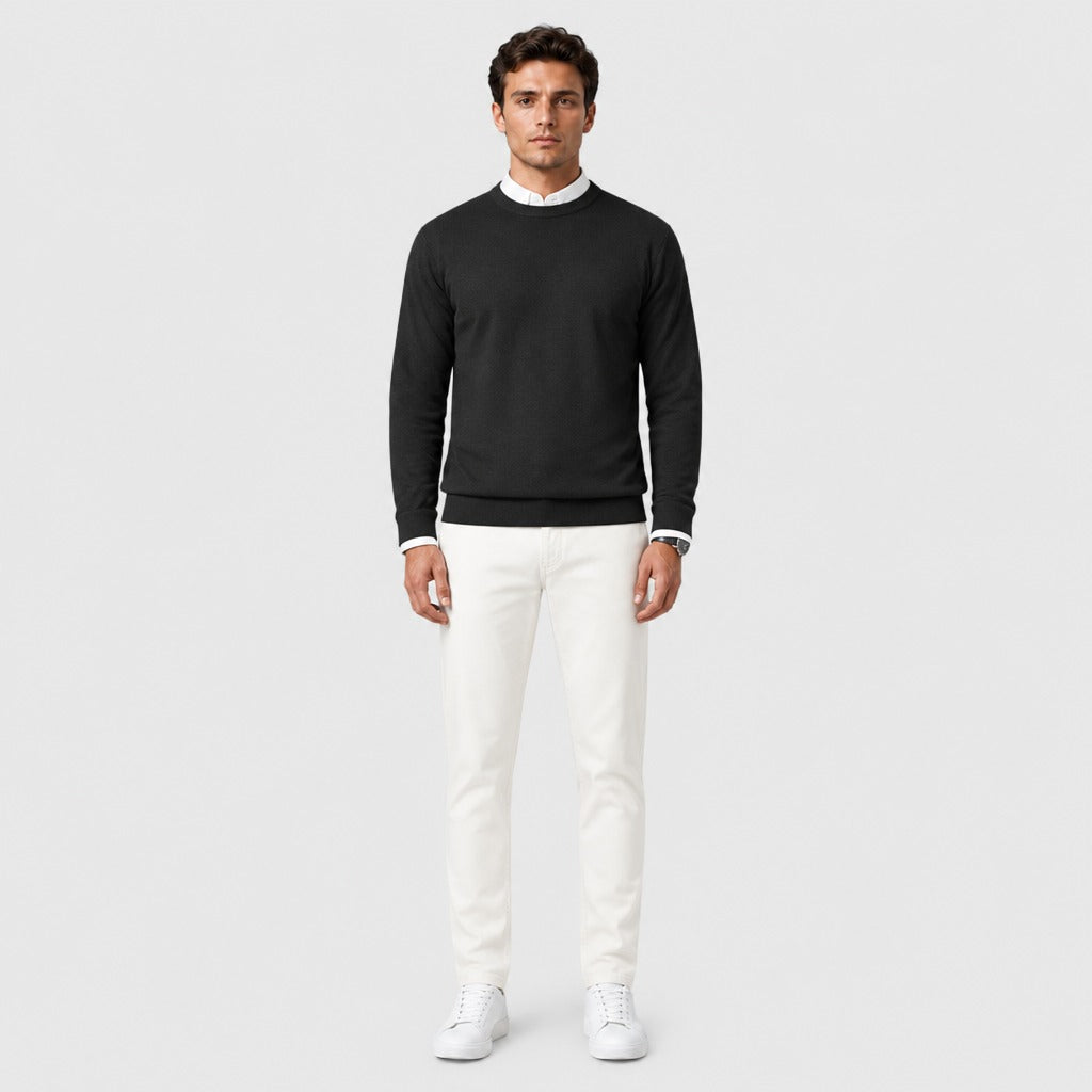 Men’s Slim Fit Wool Blend Crew Neck Jumper Black full length